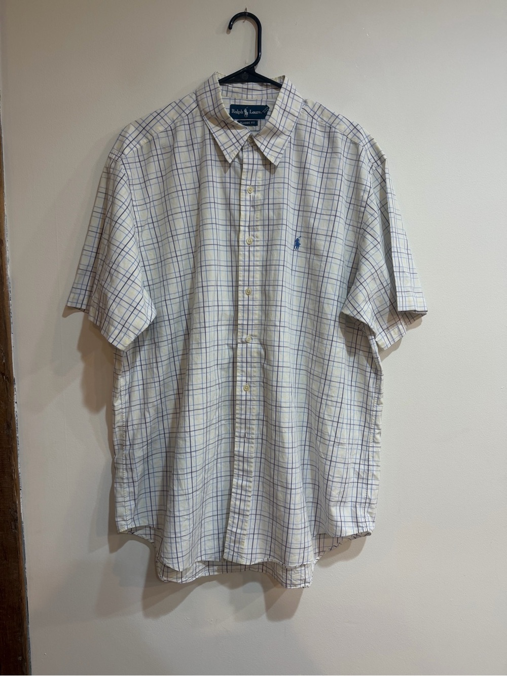 Ralph Lauren Cream Plaid Short-Sleeve Button-Down Shirt